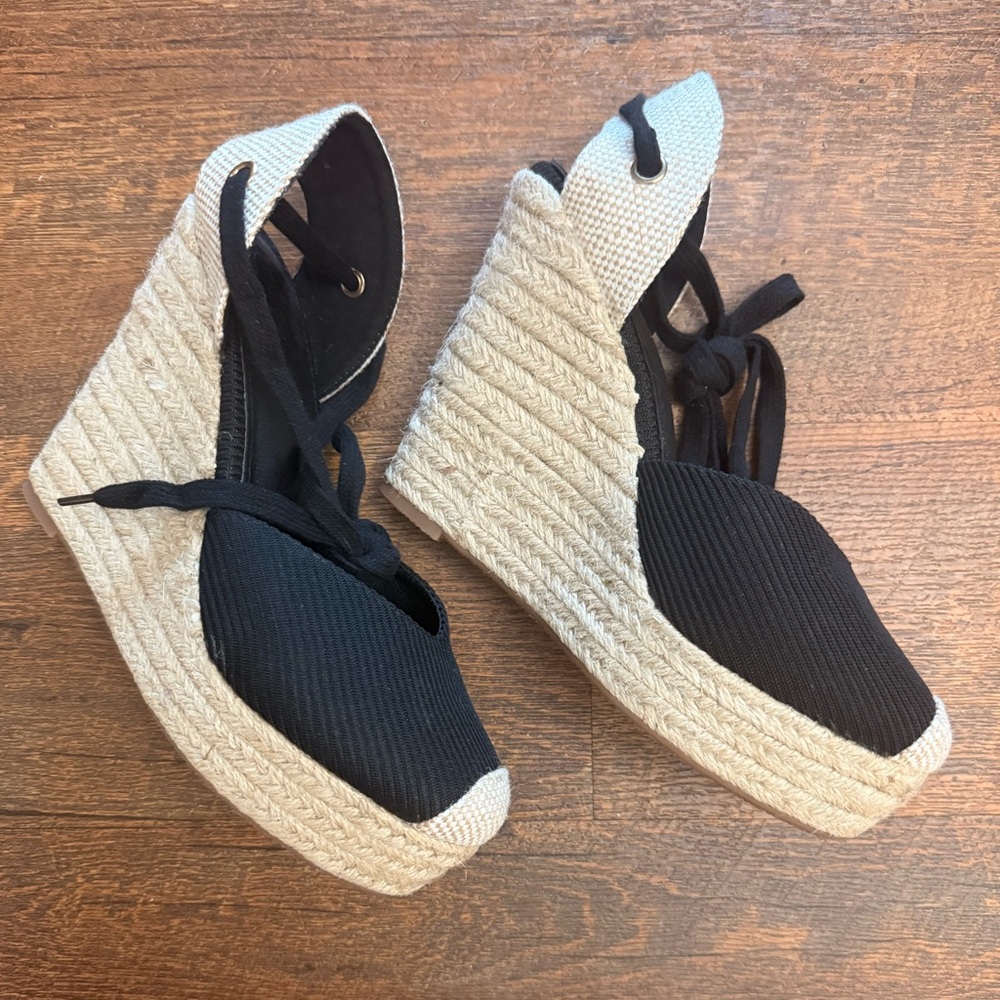 Black and Natural Women’s Espadrille Wedge Sandals